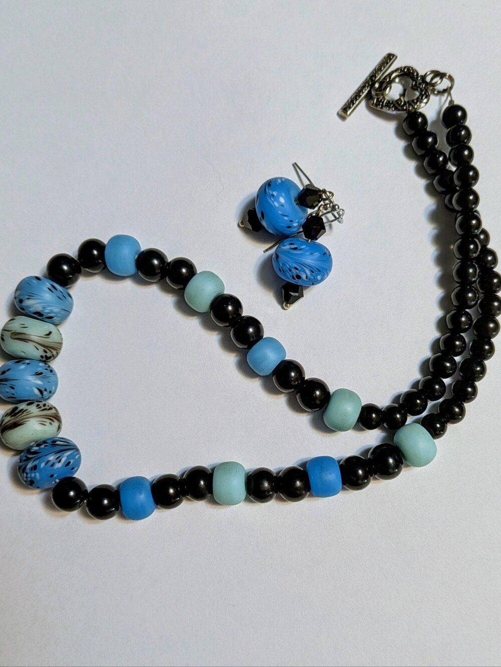 Handcrafted Black and Turquoise Beaded Necklace Set